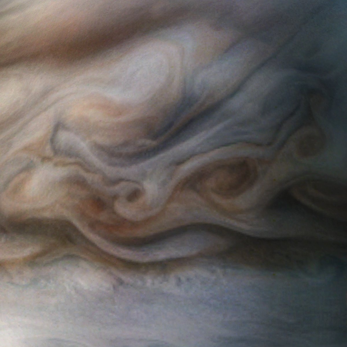And here's a close-up of Jupiter's swirling cloud tops.